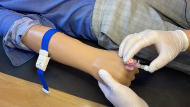 Intravenöser Zugang an einem Schulungsphantom